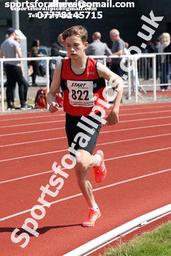 Boys under-15s 3000 metres, 2019 North Eastern Track and Field Champs., Middlesbrough. Photo:  David T. Hewitson/Sports for All Pics